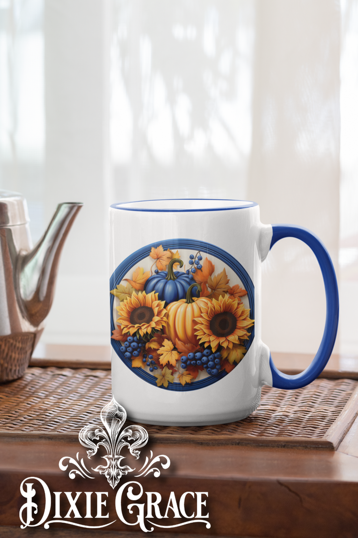 Fall Pumpkins w/ Sunflowers - Large Coffee Mug