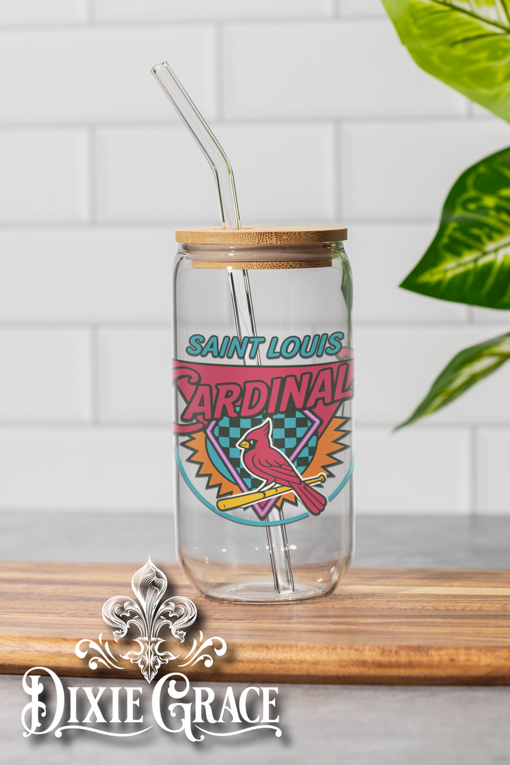 STL Retro - Two Sizes - Glass Can w/ Bamboo Lid & Glass Straw