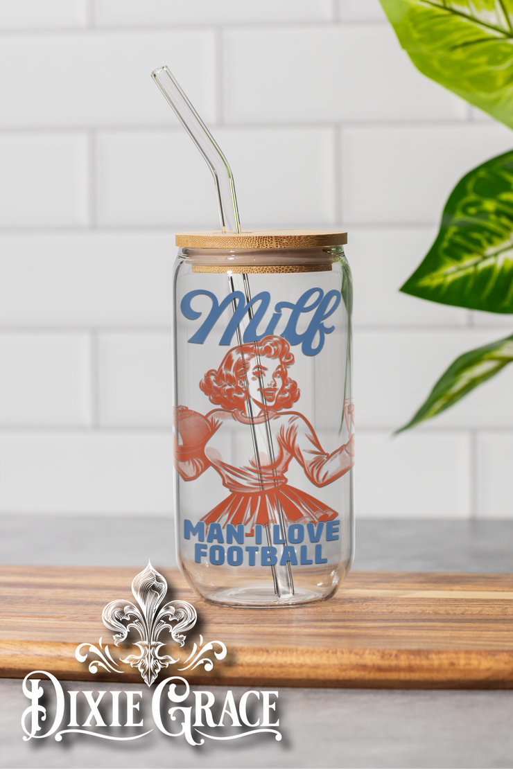 MILF - Man I Love Football - 16 oz Glass Can