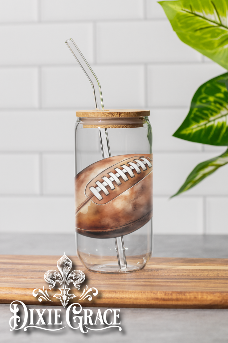 Watercolor Football - 16 oz Glass Can