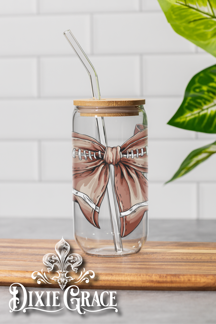 Vintage Football Bow - 16 oz Glass Can