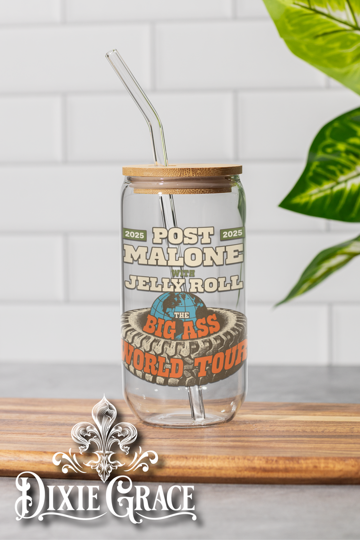 BA Tour - Two Sizes - Glass Can w/ Bamboo Lid & Glass Straw