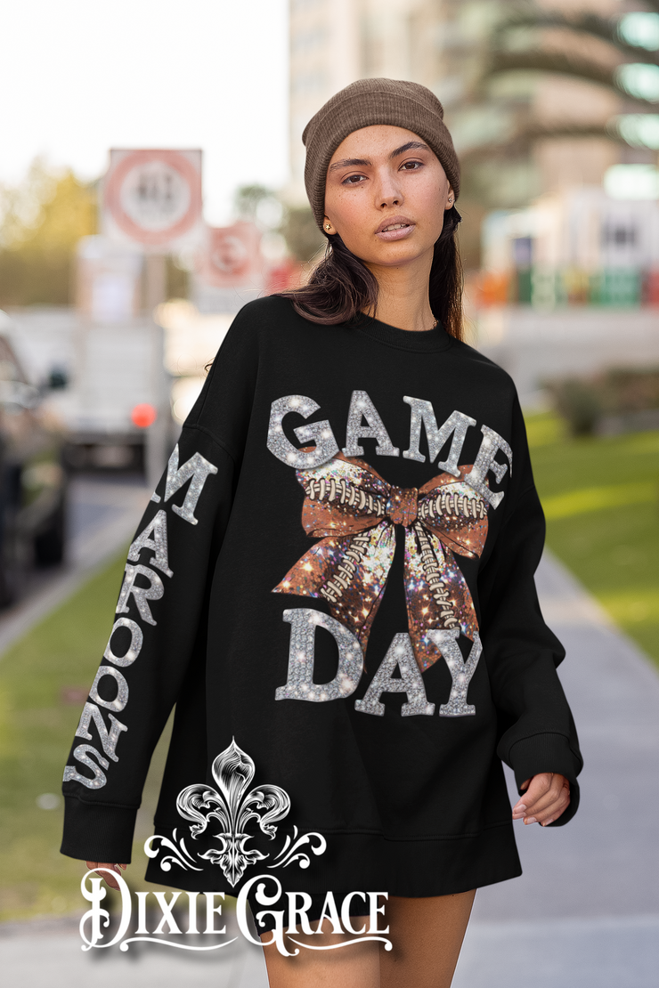 Custom Game Day Bling Football - Youth, Long Sleeve, Sweatshirt, Hoodie Option - Graphic Tee