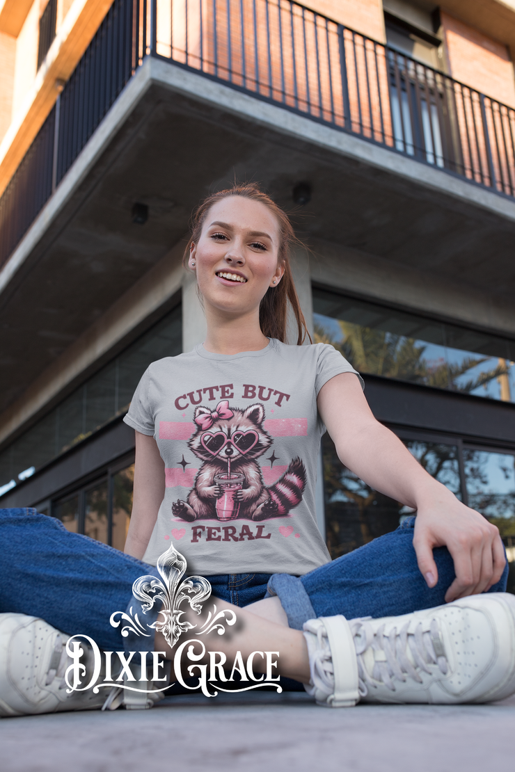 Cute But Feral - Solid Athletic Gray - Youth, Tank, Sweatshirt, Hoodie Option - Graphic Tee