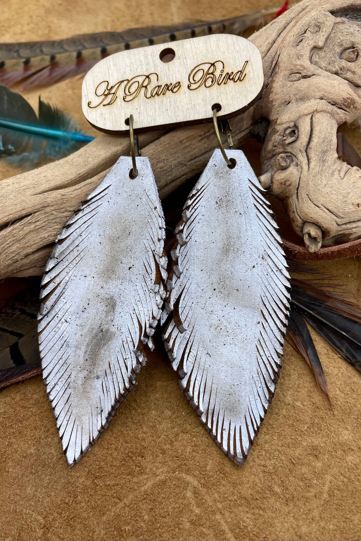 Alabaster Avenue - White Wash Handcut Leather - Earrings