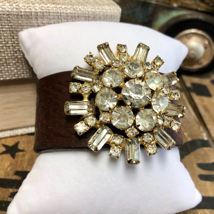 Fancy - Leather Cuff Bracelet - Swarovski Crystals