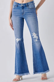 Never Say Never - Mid Rise Frayed Hem Flare - Medium Wash - Jeans - Sizes 1-13